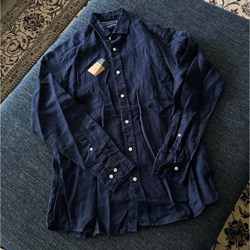 details about product: Pure Linen Shirt - Navy // CLASSIC FIT // NEW, NEVER WEAR